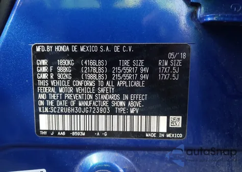 2018 Honda Hr-V Lx from USA, damaged, VIN 3CZRU6H30JG723903